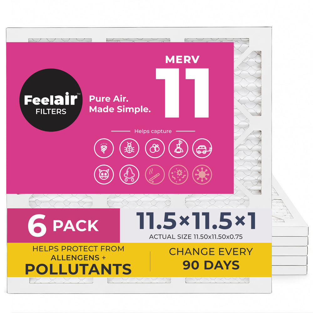 FeelAir 11.5x11.5x1 Air Filter — 6 Pack MERV 11