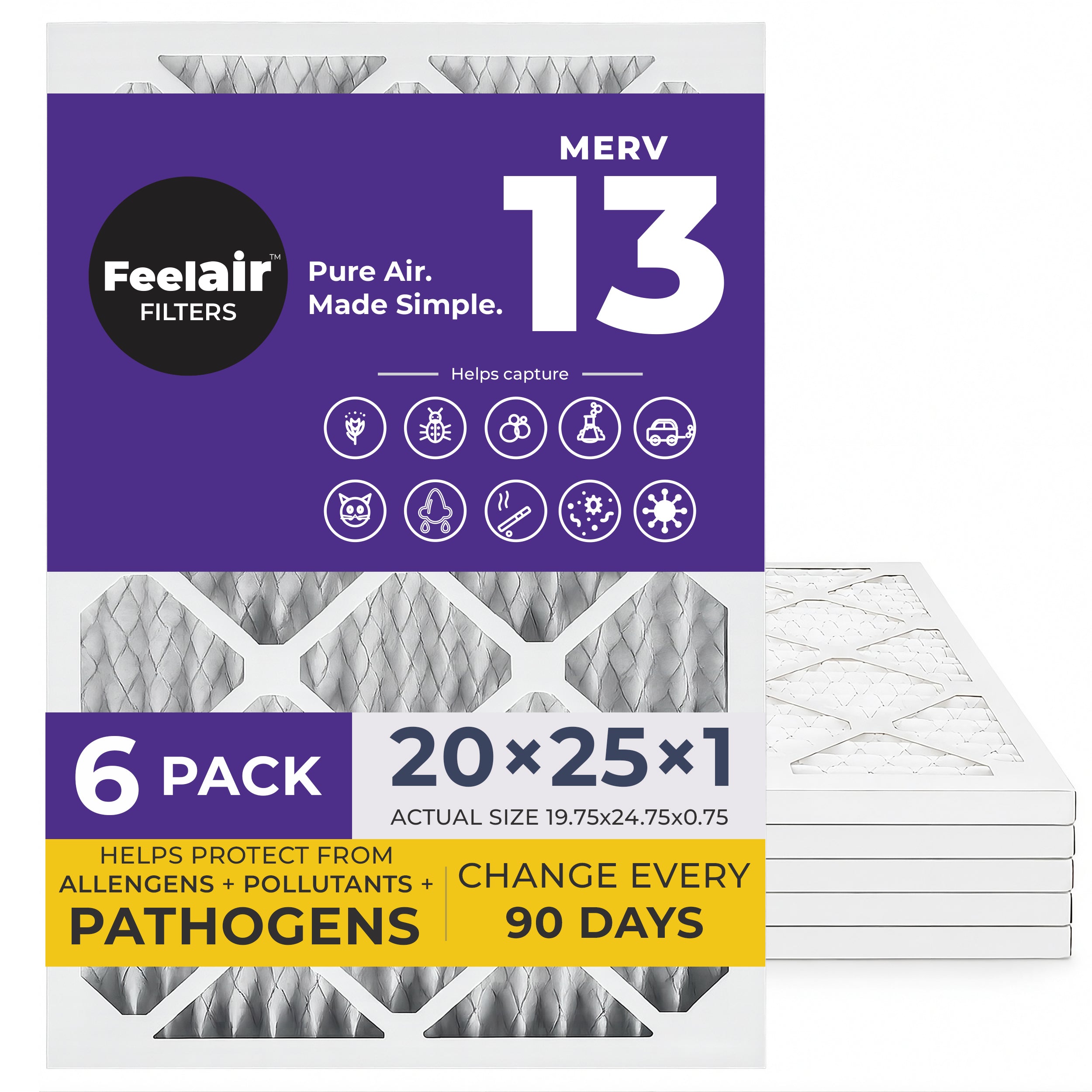 FeelAir 20x25x1 Air Filter MERV 13